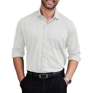 White Men Long Sleeve Wrinkle Free Textured Business Button Down Shirt